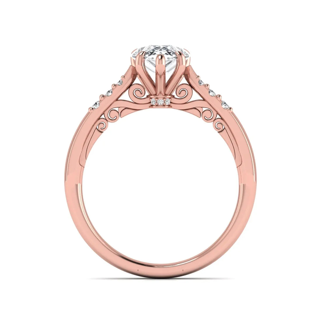 OctaPearl 2 ct Vintage Pear Cut Lab Grown Diamond Engagement Ring with Scroll Gallery