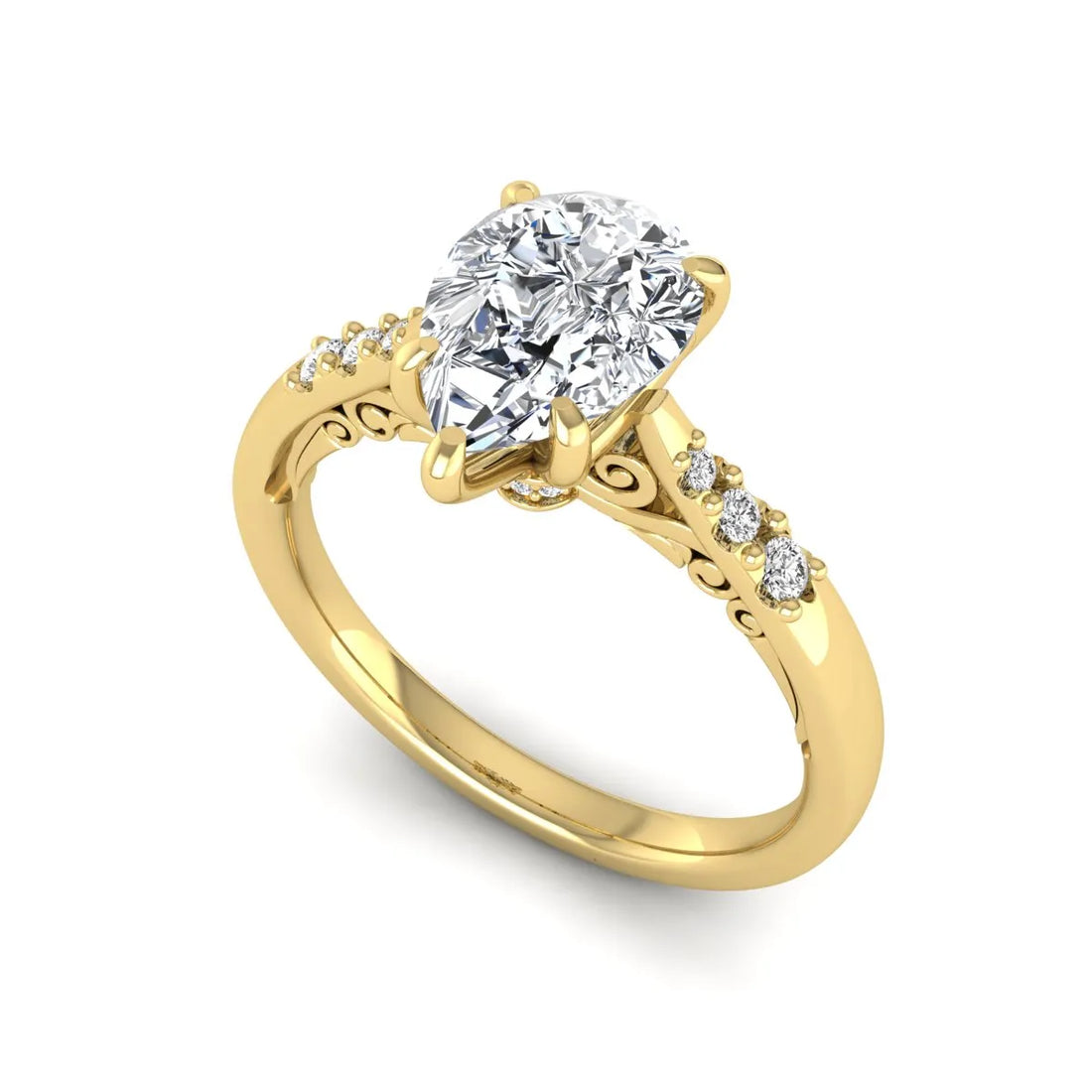 OctaPearl 2 ct Vintage Pear Cut Lab Grown Diamond Engagement Ring with Scroll Gallery
