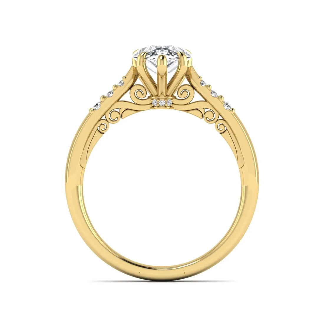 OctaPearl 2 ct Vintage Pear Cut Lab Grown Diamond Engagement Ring with Scroll Gallery