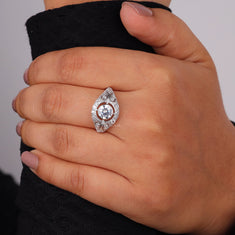 Vintage Round Cut Moissanite Bezel Ring with Milgrain Halo Design - alternate view