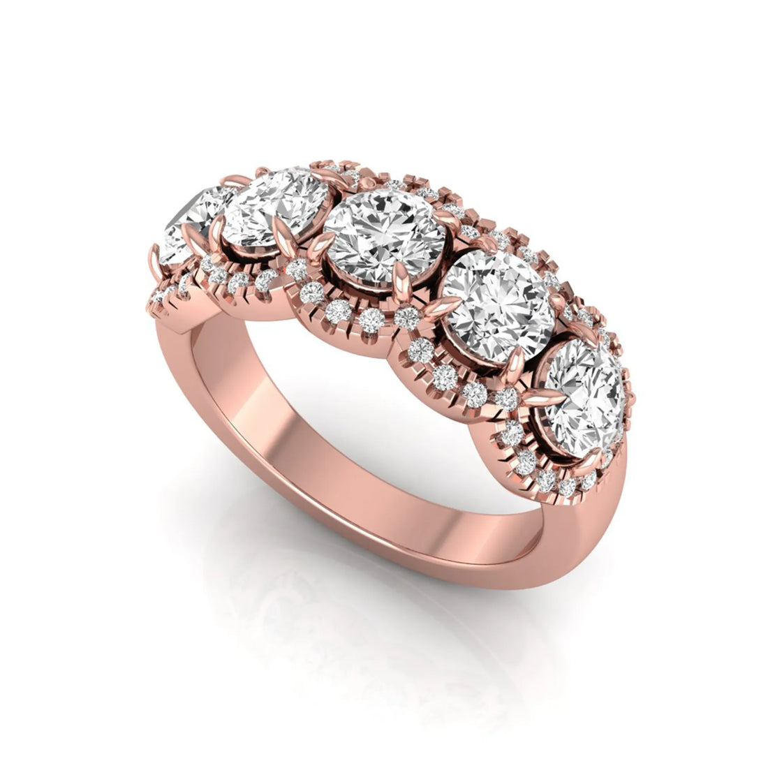 OctaPearl Round Five Stone Lab Grown Diamond Halo Engagement Ring