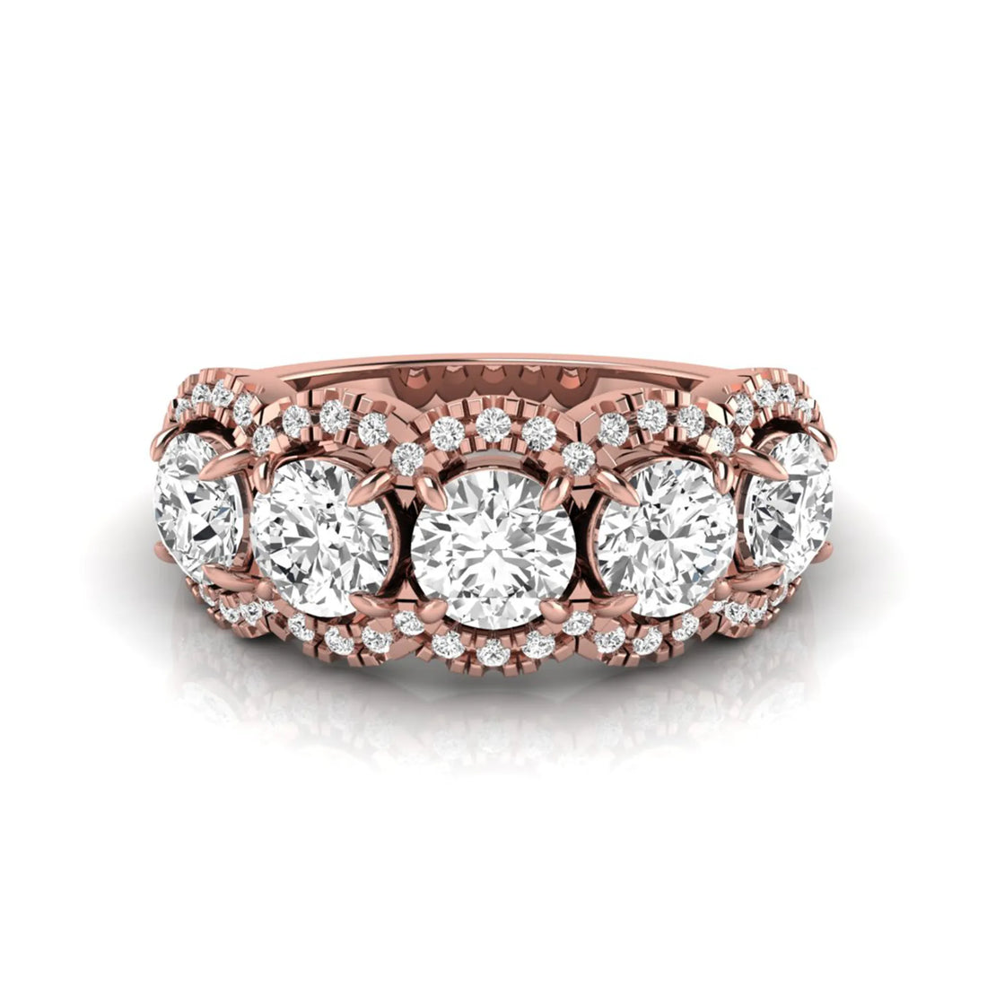 OctaPearl Round Five Stone Lab Grown Diamond Halo Engagement Ring