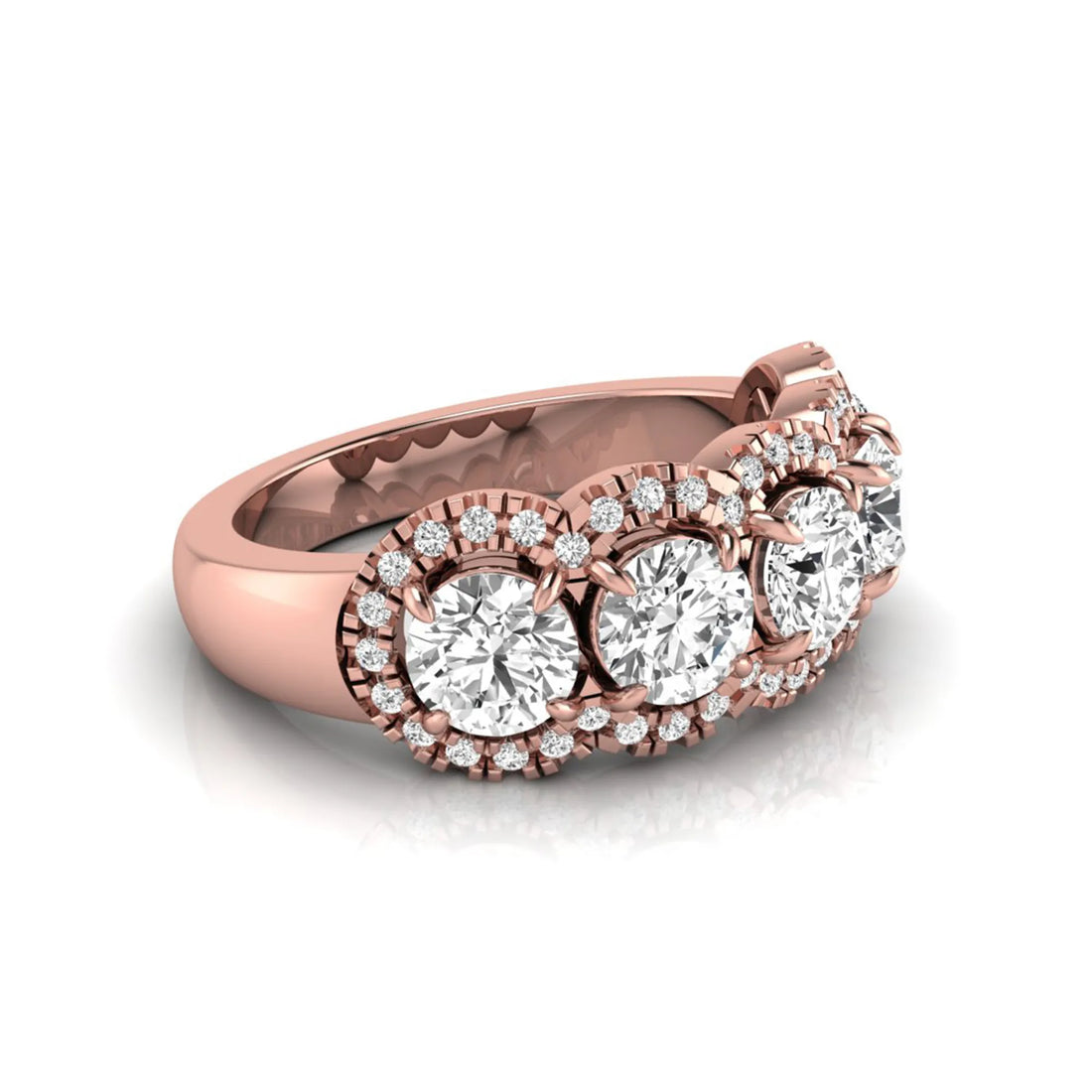 OctaPearl Round Five Stone Lab Grown Diamond Halo Engagement Ring