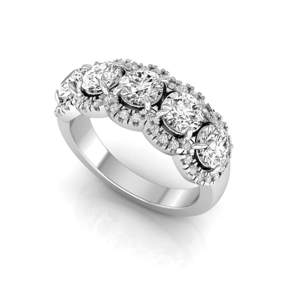 OctaPearl Round Five Stone Lab Grown Diamond Halo Engagement Ring
