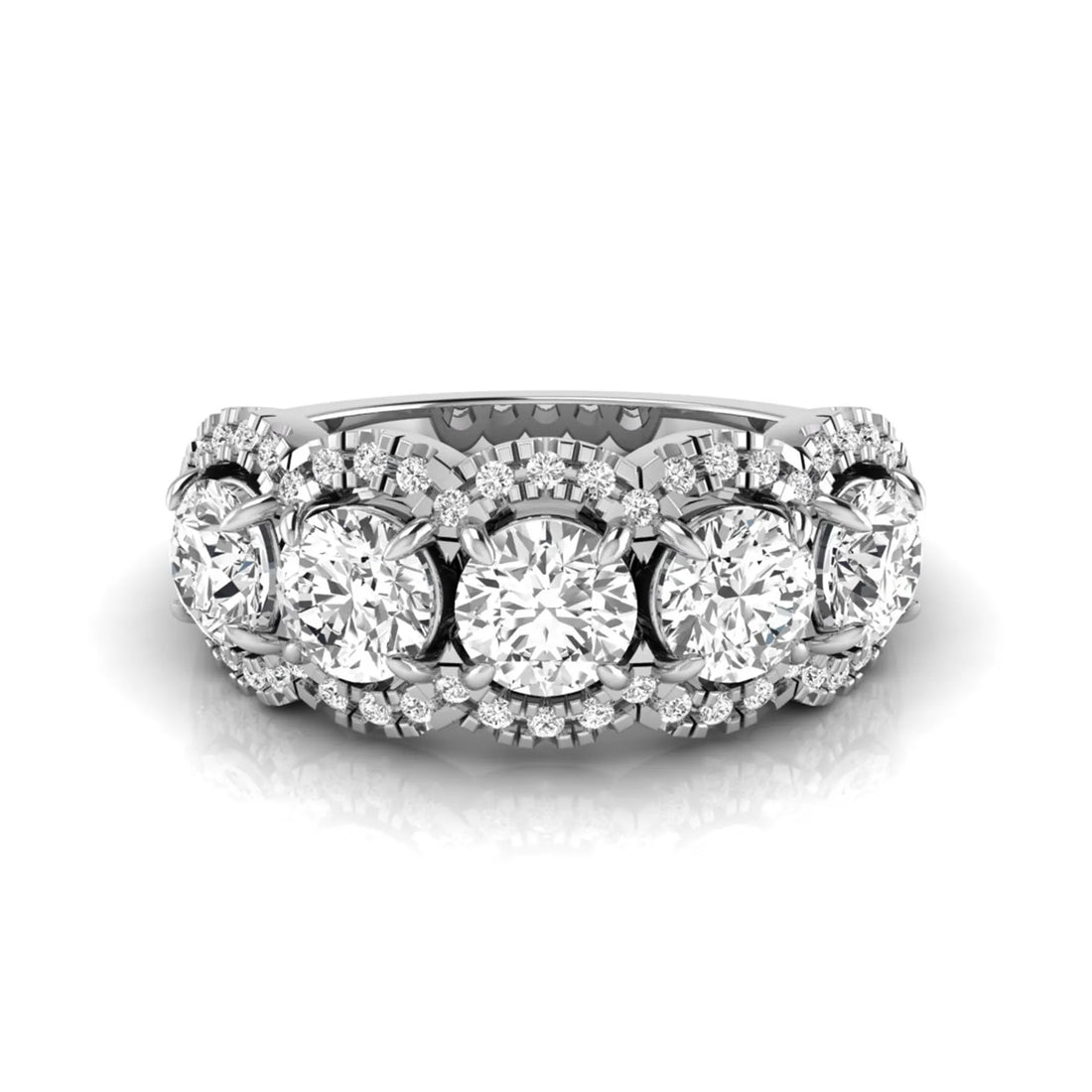 OctaPearl Round Five Stone Lab Grown Diamond Halo Engagement Ring