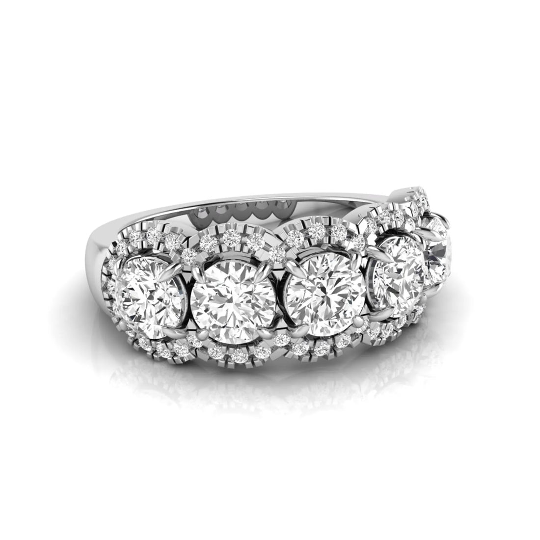OctaPearl Round Five Stone Lab Grown Diamond Halo Engagement Ring