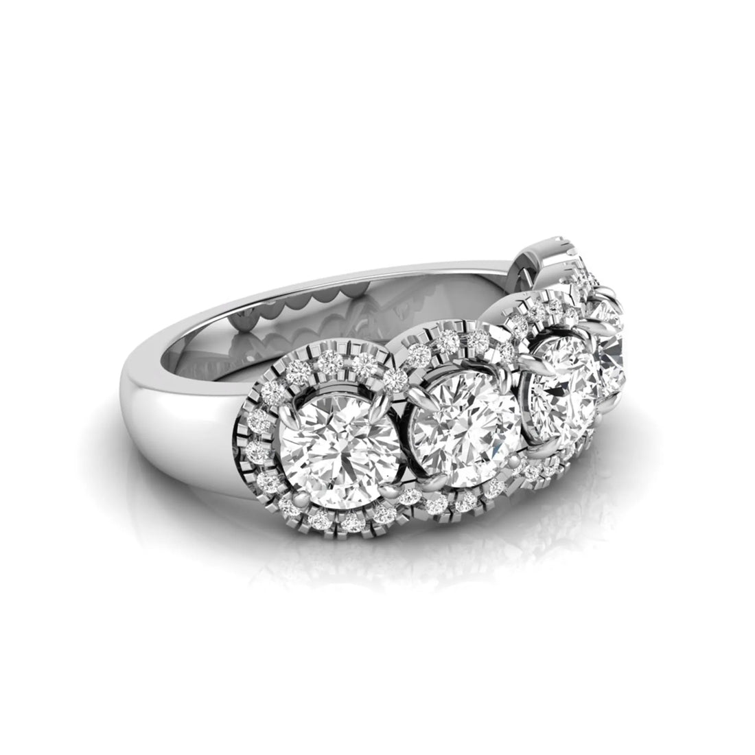 OctaPearl Round Five Stone Lab Grown Diamond Halo Engagement Ring
