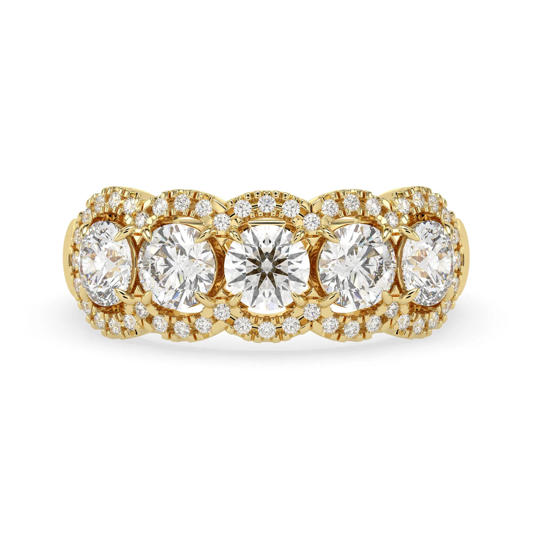 OctaPearl Round Five Stone Lab Grown Diamond Halo Engagement Ring