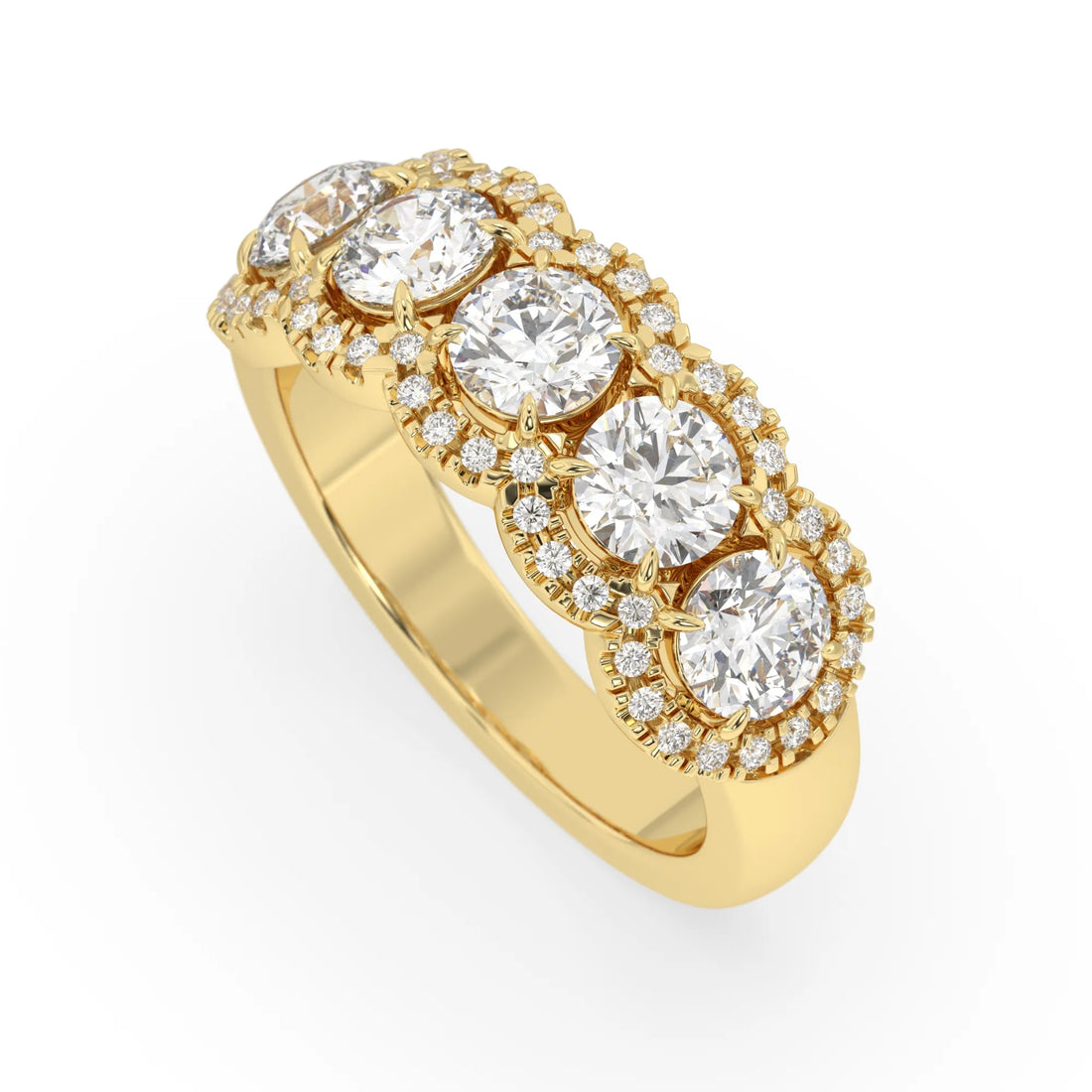 OctaPearl Round Five Stone Lab Grown Diamond Halo Engagement Ring