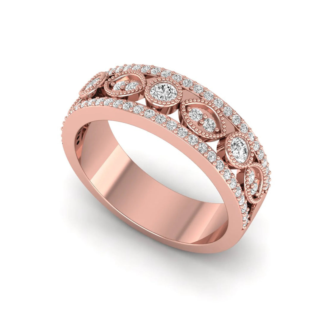 OctaPearl Vintage Inspire Three Row Pave Lab Grown Diamond Half Eternity Wedding Band