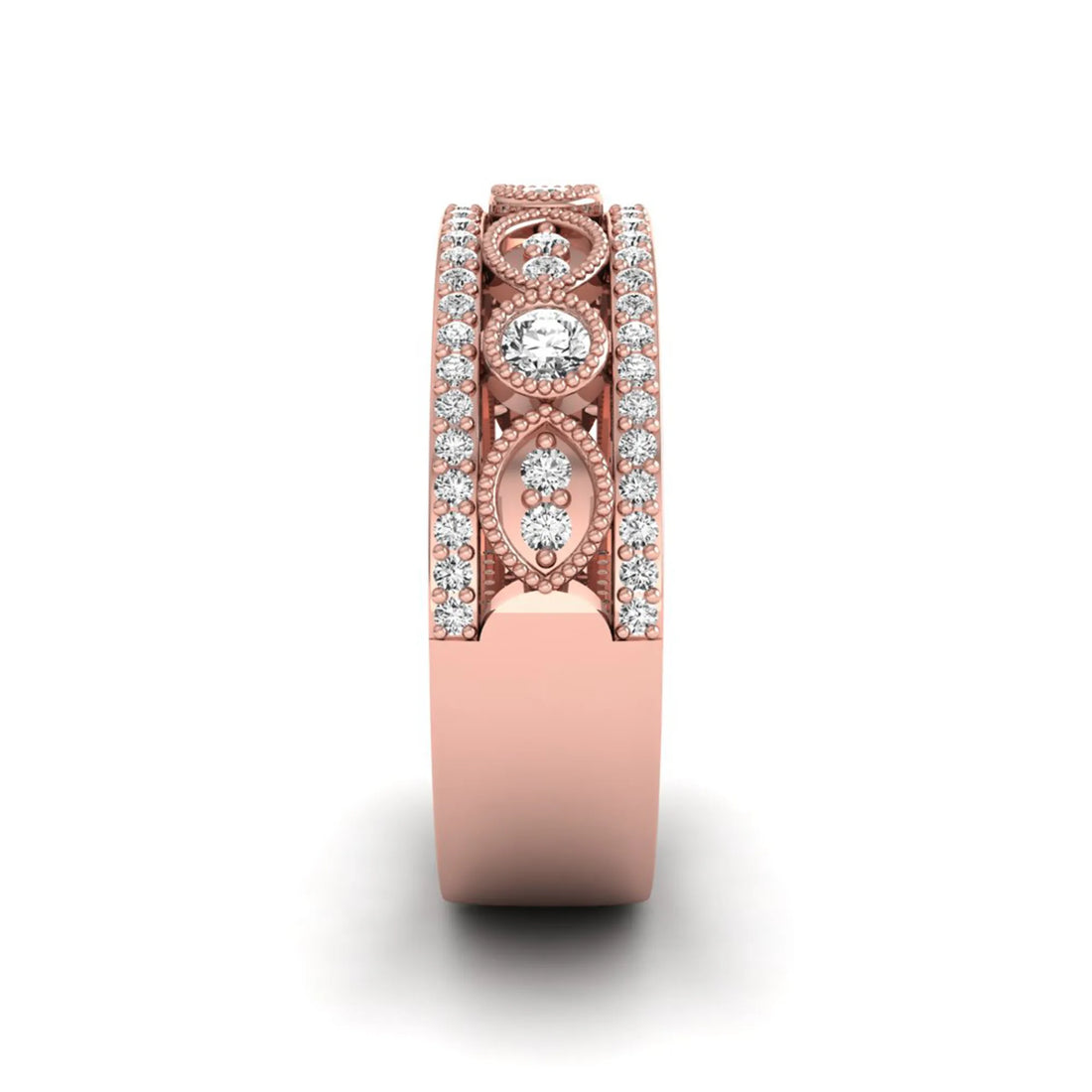 OctaPearl Vintage Inspire Three Row Pave Lab Grown Diamond Half Eternity Wedding Band