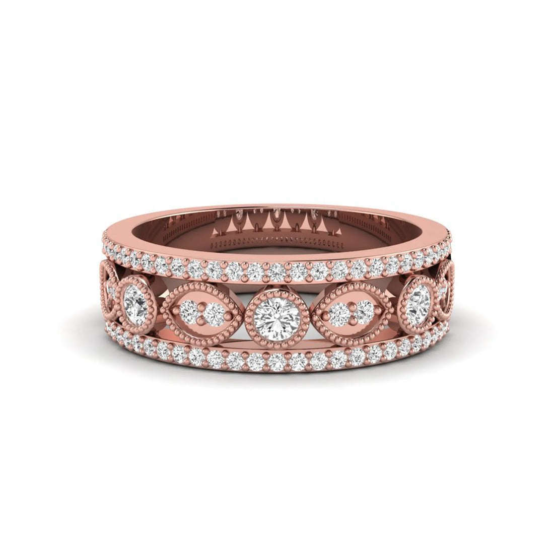 OctaPearl Vintage Inspire Three Row Pave Lab Grown Diamond Half Eternity Wedding Band