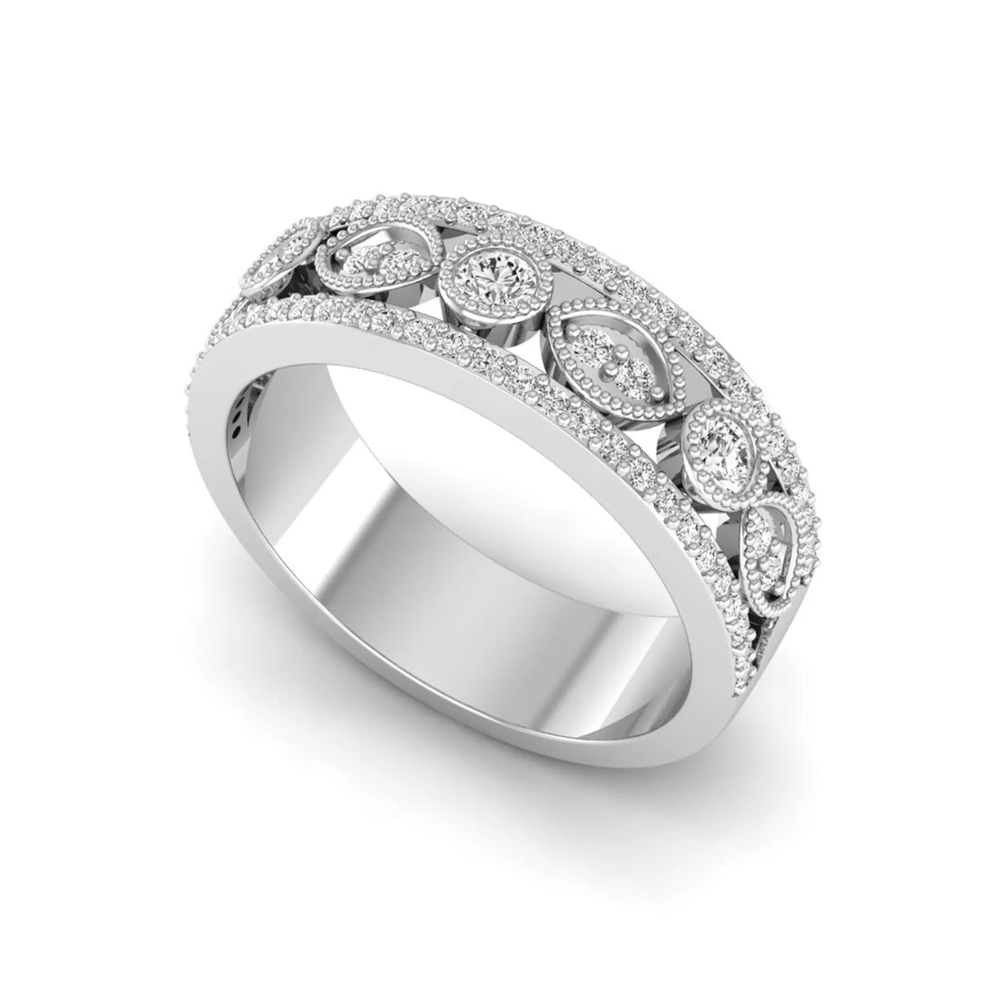 OctaPearl Vintage Inspire Three Row Pave Lab Grown Diamond Half Eternity Wedding Band