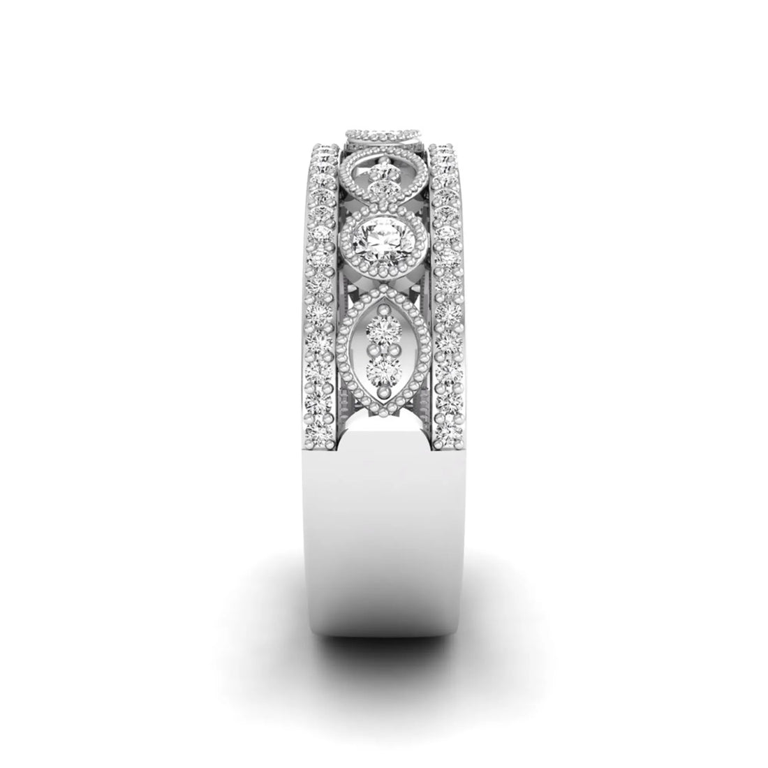 OctaPearl Vintage Inspire Three Row Pave Lab Grown Diamond Half Eternity Wedding Band