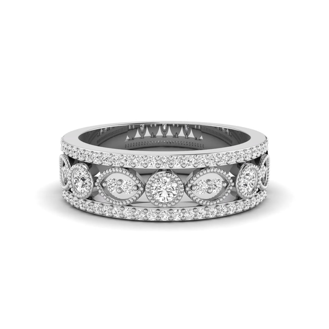 OctaPearl Vintage Inspire Three Row Pave Lab Grown Diamond Half Eternity Wedding Band