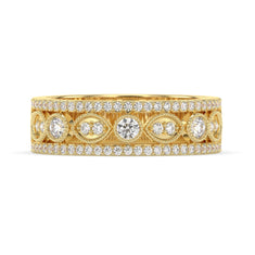 OctaPearl Vintage Inspire Three Row Pave Lab Grown Diamond Half Eternity Wedding Band