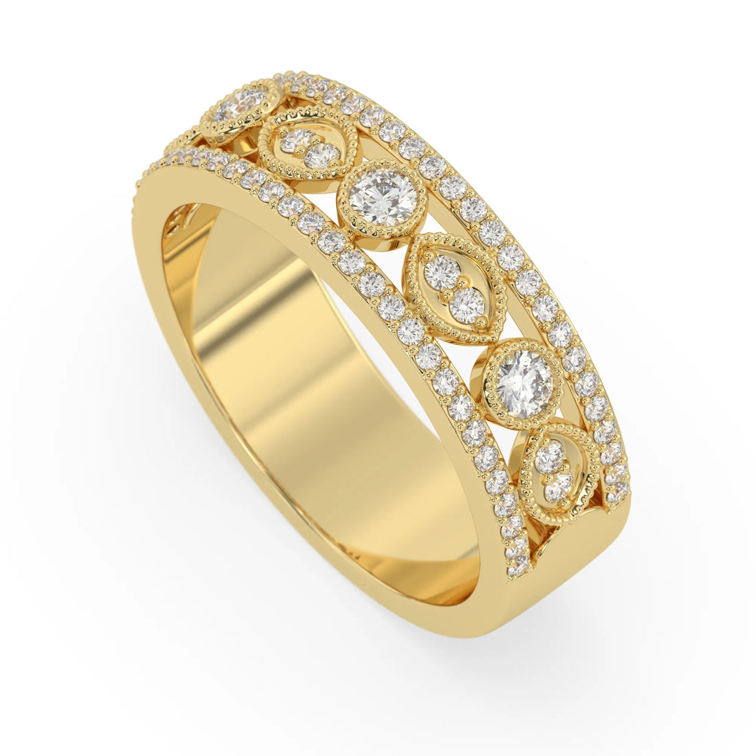 OctaPearl Vintage Inspire Three Row Pave Lab Grown Diamond Half Eternity Wedding Band