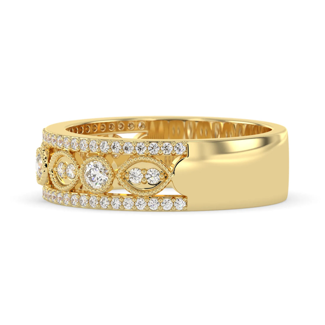 OctaPearl Vintage Inspire Three Row Pave Lab Grown Diamond Half Eternity Wedding Band