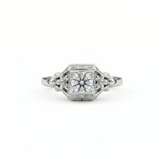 Vintage Round Moissanite Engagement Ring in Art Deco Style