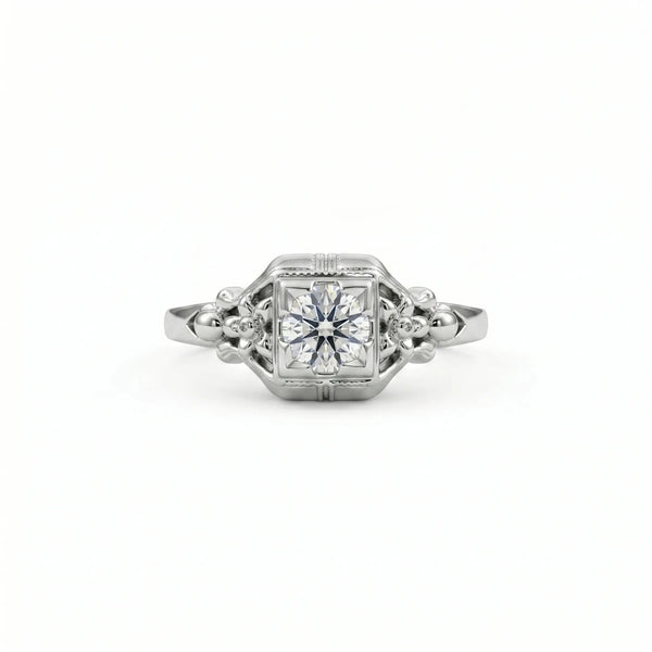 Vintage Round Moissanite Engagement Ring in Art Deco Style
