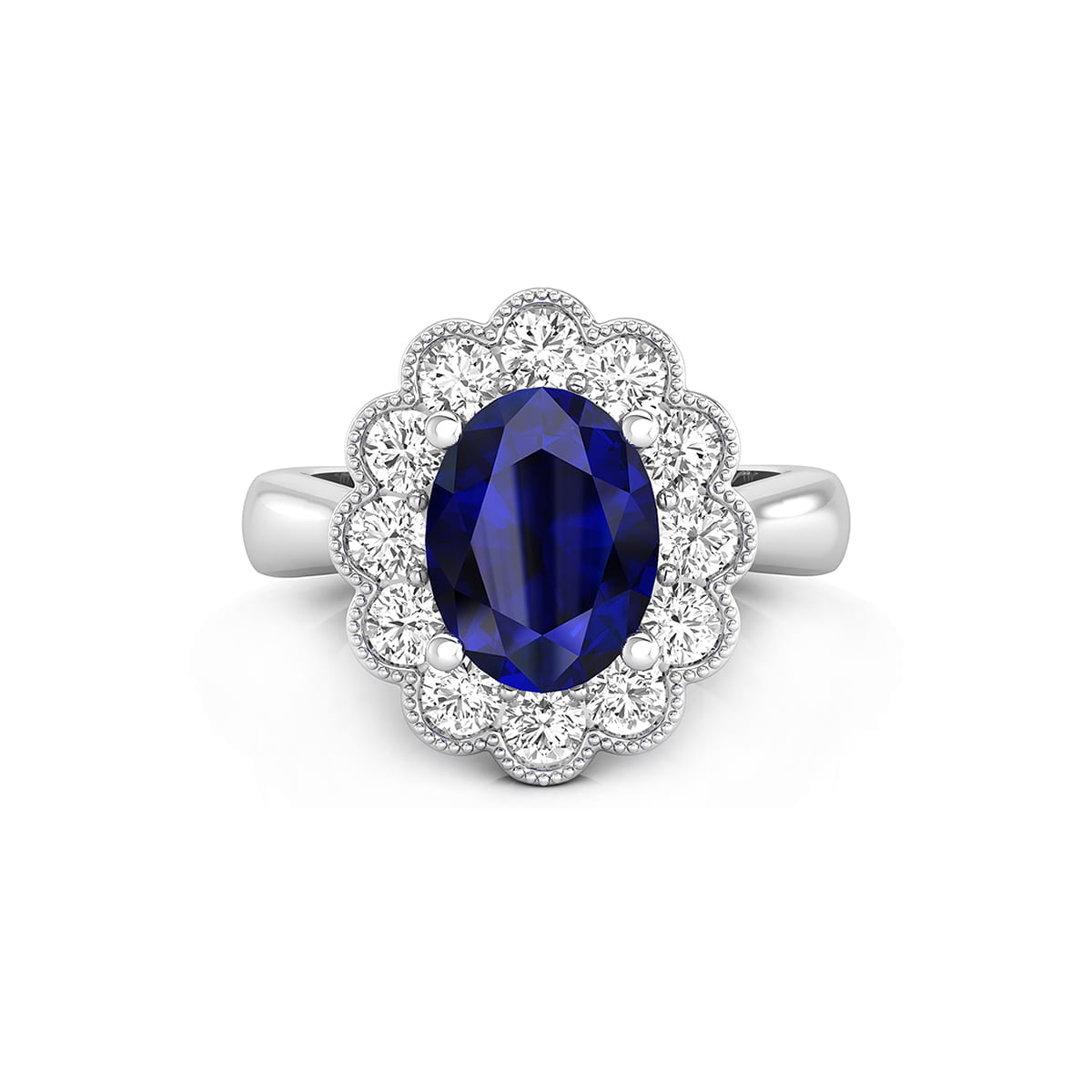 Blue Sapphire Oval Cut CZ Stone Halo Set Floral Inspire Women's Engagement Ring (2 1/5 TCW)