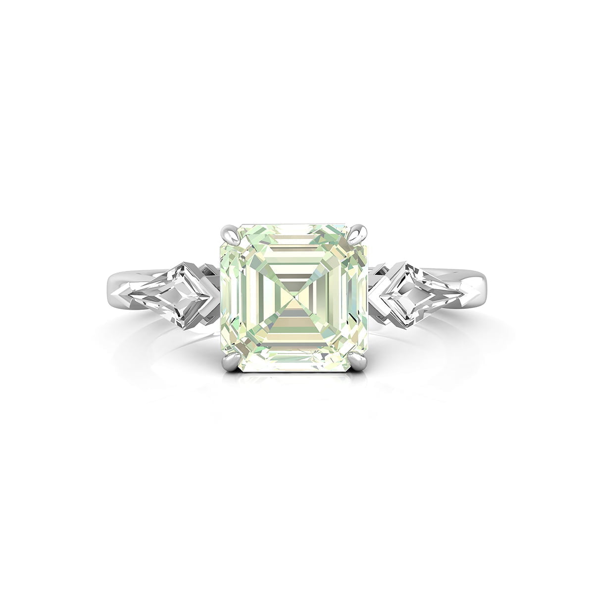 Classic Asscher With Fancy Cut CZ Three Stone Engagement Ring For Bridal (2 1/3 TCW)