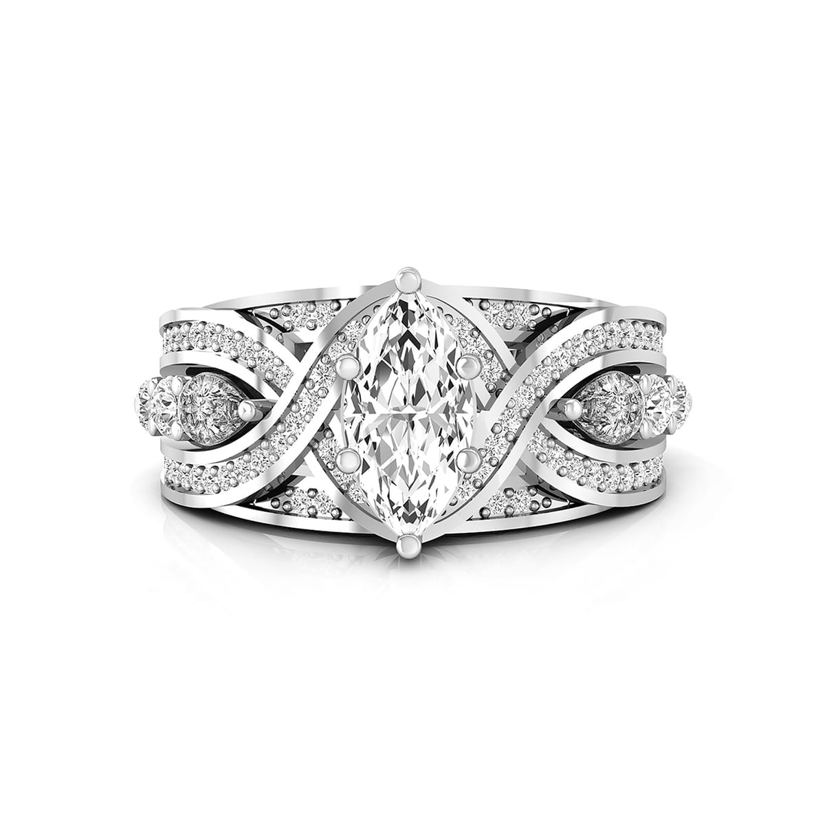 Marquise With Round And Pear Cut CZ Stone Solitaire With Accent Twisted Shank Ring For Women ( 2 1/10 TCW )