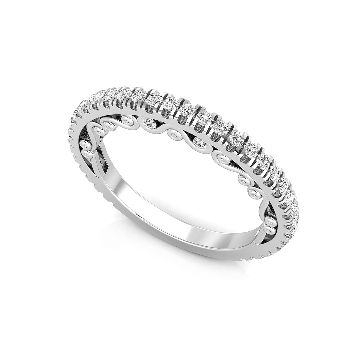 Round Cut Moissanite Pave Set Half Eternity Band Ring For Women
