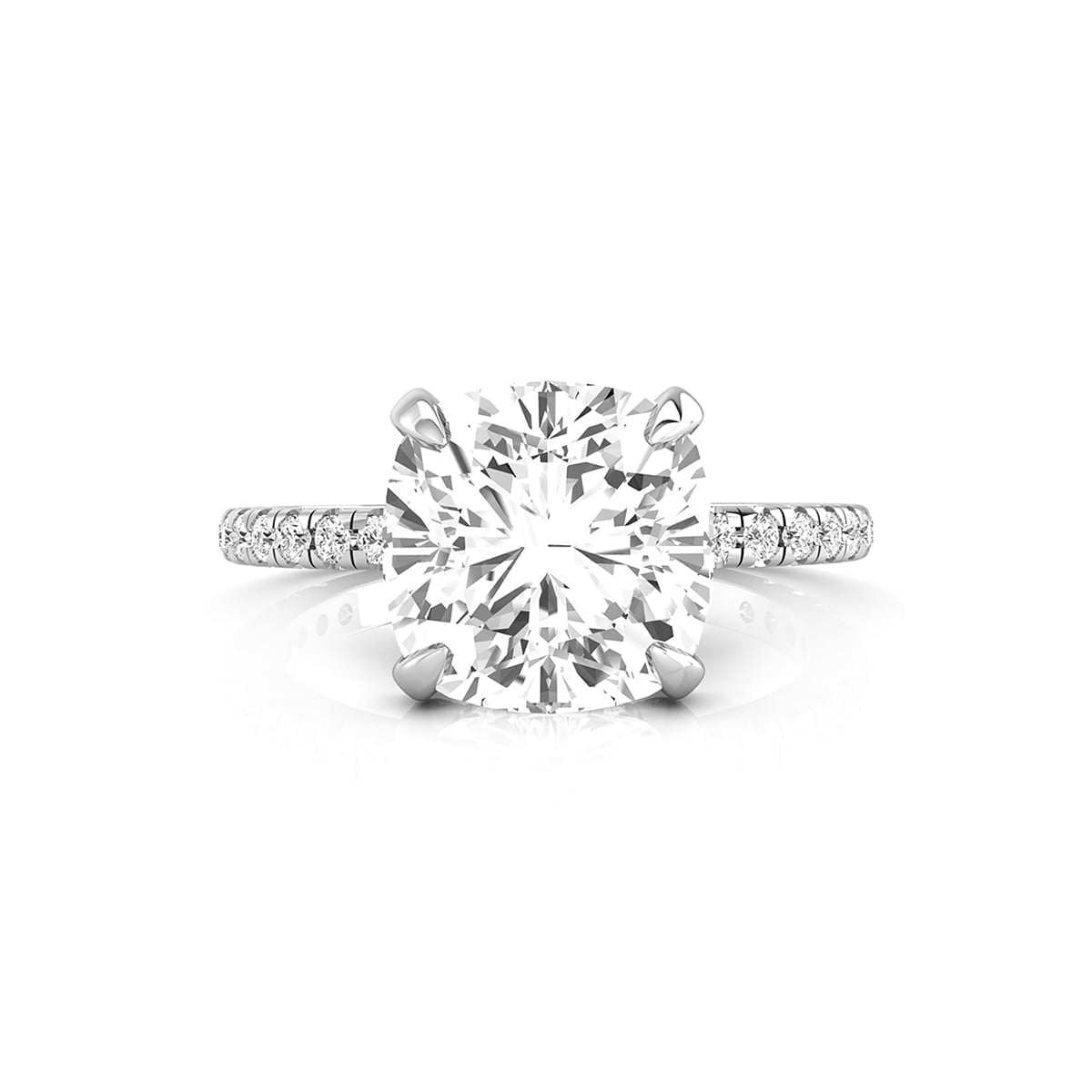 Cushion Cut Moissanite Solitaire Ring with Accent for Women