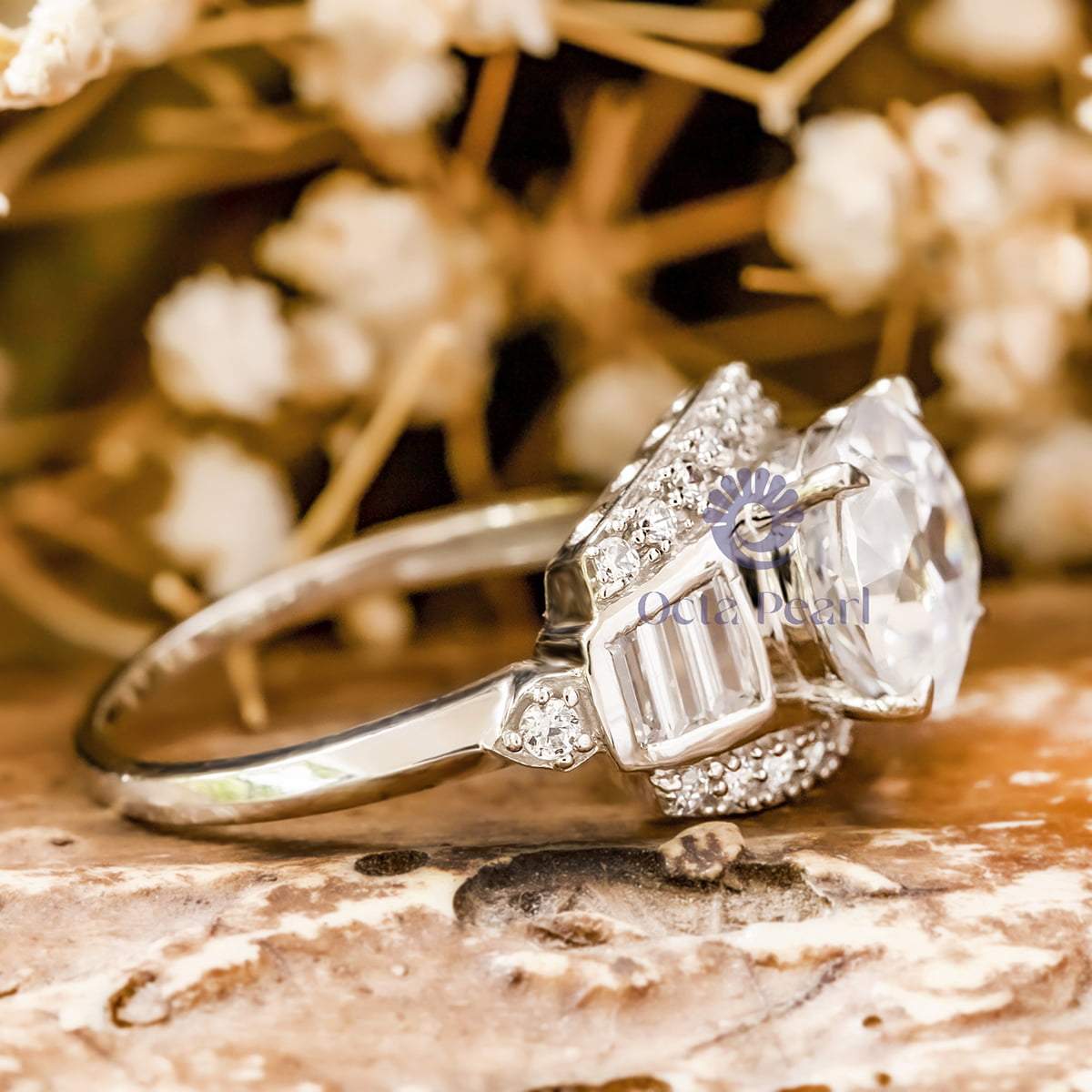 Old European And Baguette Cut CZ Stone Vintage Art Deco Engagement Ring For Bride (3 5/7 TCW)