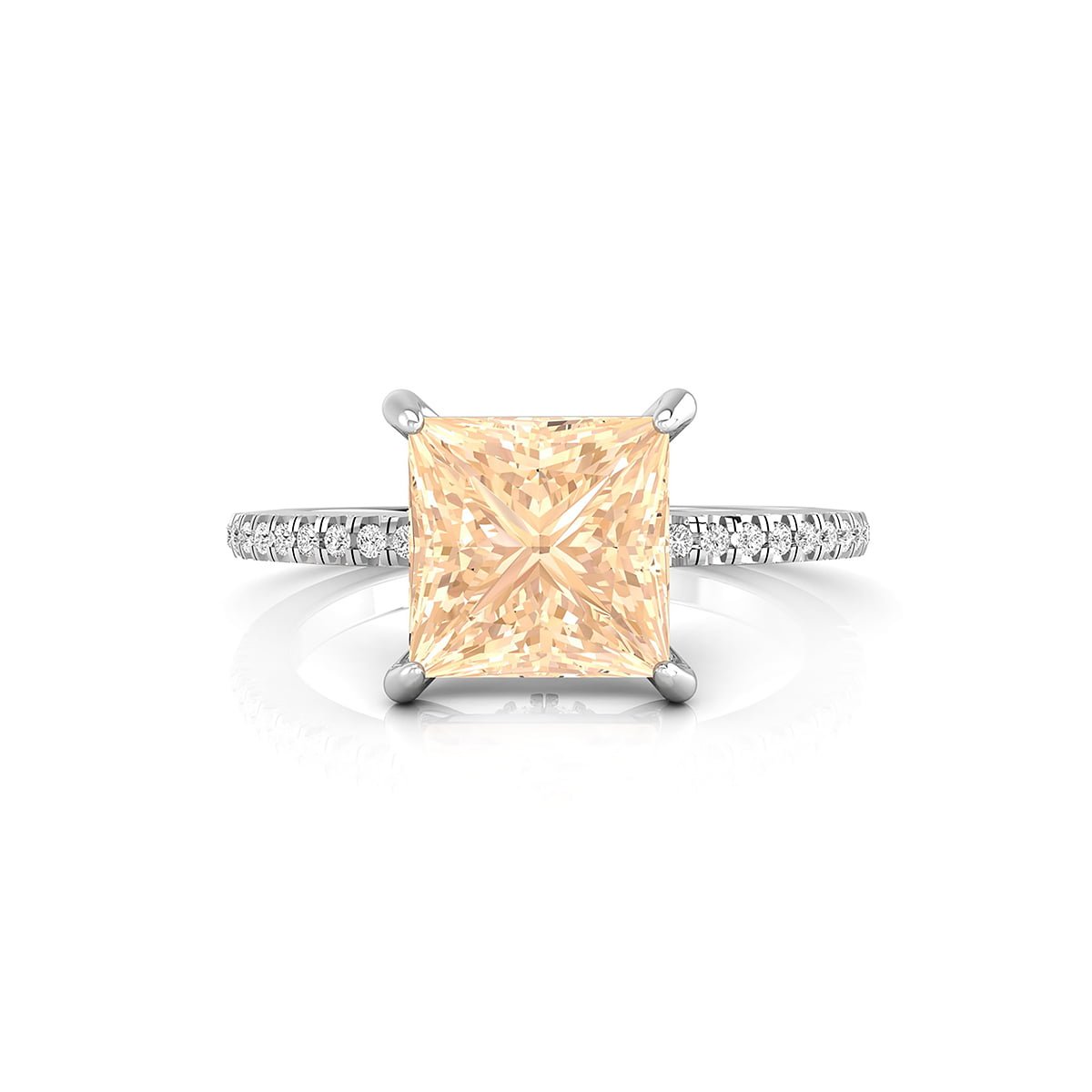 Champion Princess Cut CZ stone Hidden Halo Set Solitaire With Accent Promise Ring For Women's