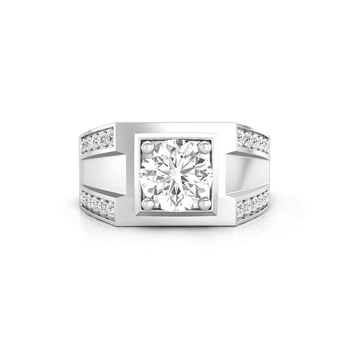 Solitaire With Accent Round Cut Moissanite Engagement & Wedding Ring For Men (1 2/5 TCW)