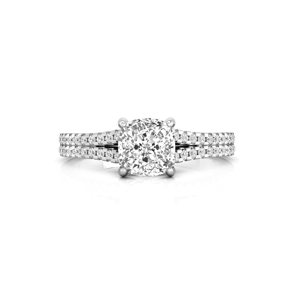 Cushion Cut CZ Stone Split Shank Solitaire With Accent Women's Trendy Ring