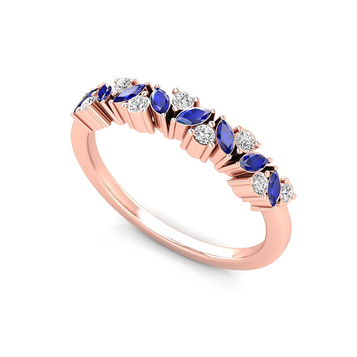 rose gold wedding rings with blue sapphire