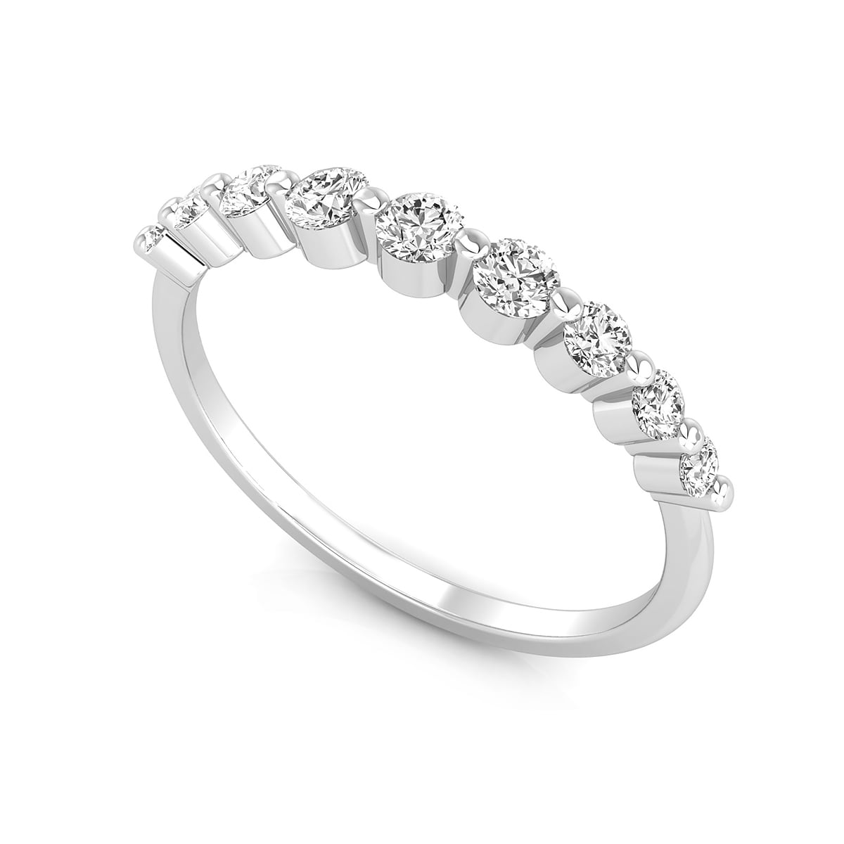 Round Cut Moissanite Graduated Nine Stone Minimalist Dainty Engagement Ring