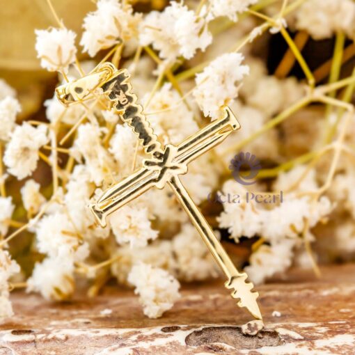 Faith Based Religious Round Cut Moissanite Nail Cross Pendant For Men & Women