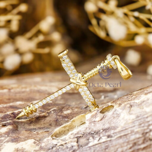 Faith Based Religious Round Cut Moissanite Nail Cross Pendant For Men & Women