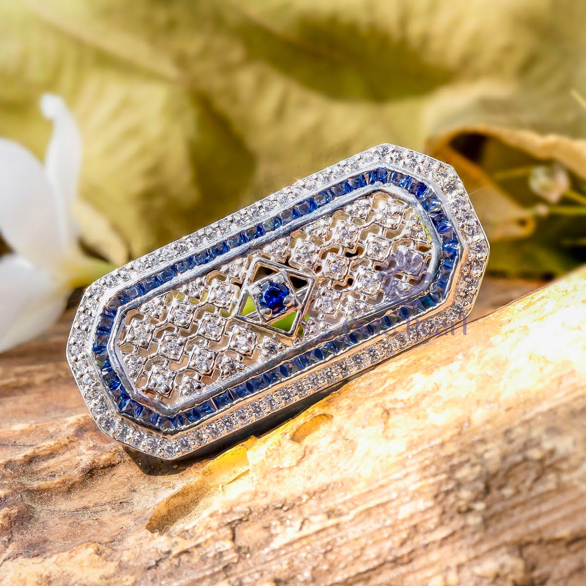 Sapphire Round, Princess & Baguette Cut CZ Stone Box Style Art Deco Edwardian Two In One Pendant & Brooch For Unisex