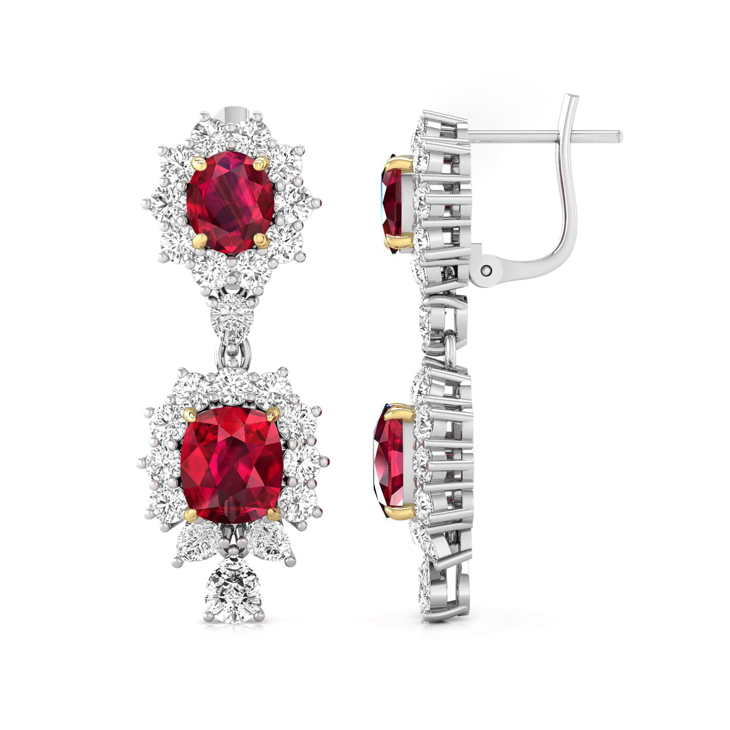 Red Oval & Cushion CZ Stone Floral Inspire Halo Drop Dangle Earring For Party Wear