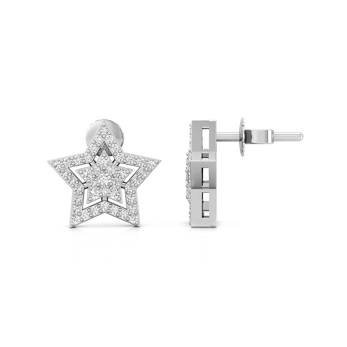 Star Shape Stud Earring with Round Cut Moissanite and Pave Set