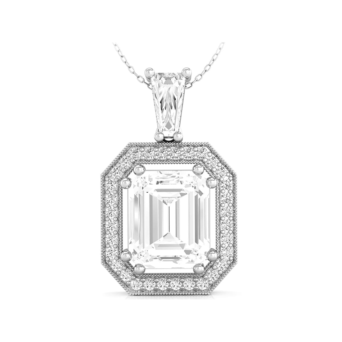 Emerald & Round Cut CZ Stone Halo Set Women's Charm Pendant Without Chain In 925 Silver