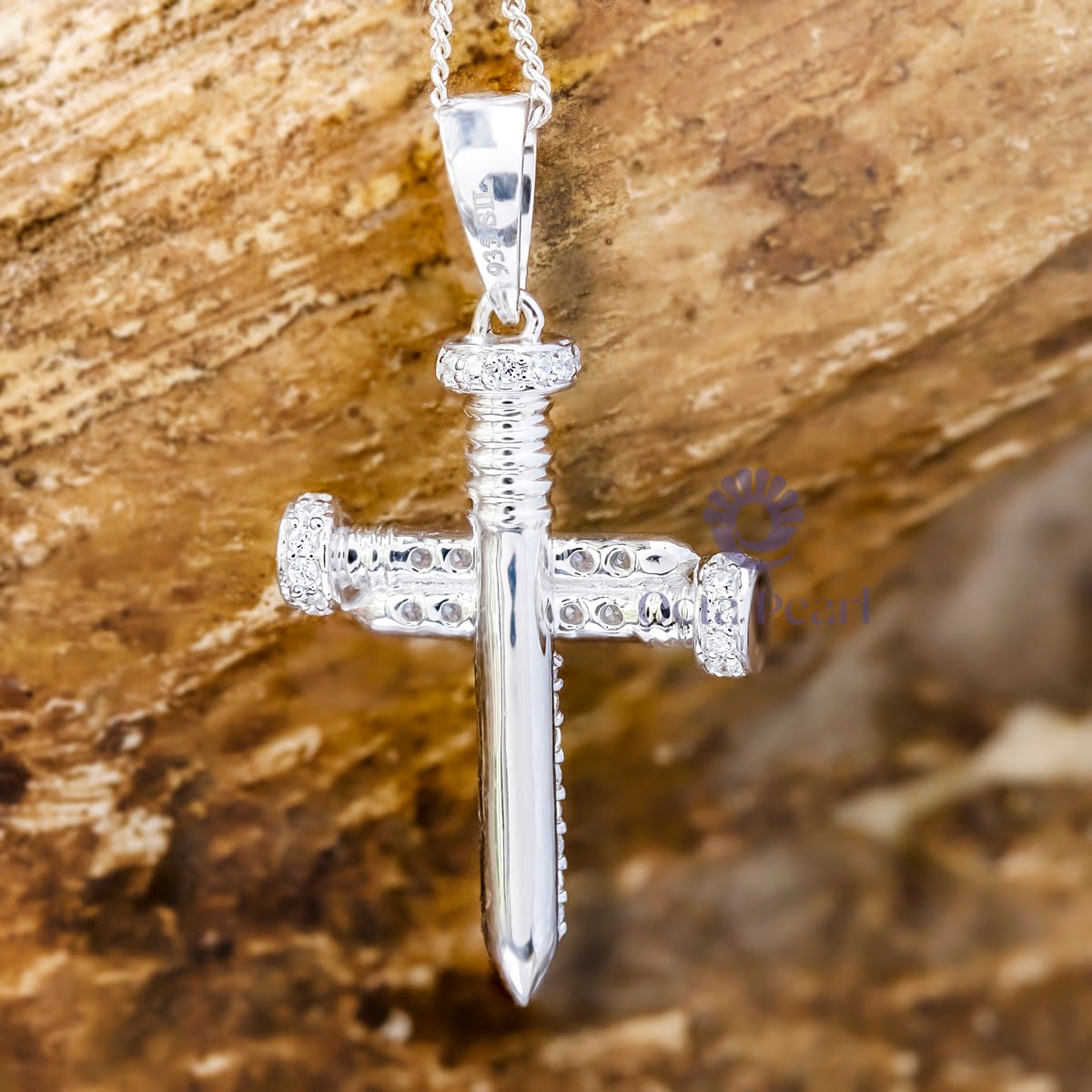 Round Cut Moissanite Religious Jesus Nail Cross Pendant For Men & Women (5/8 TCW)