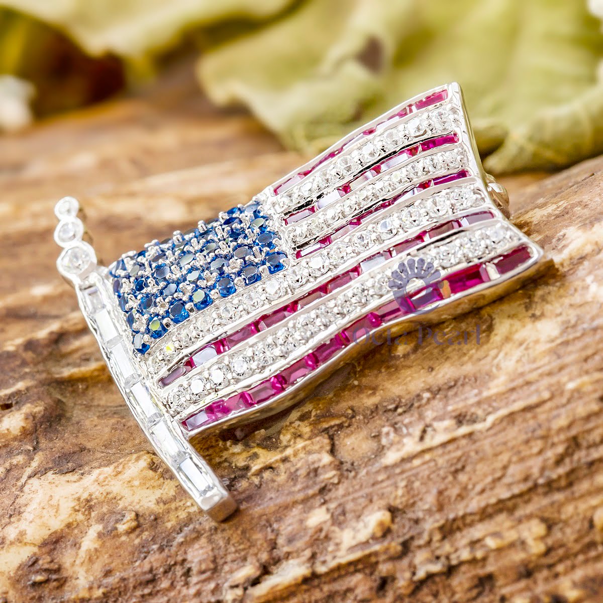 Round And Baguette Cut CZ Stone America Patriotic Flag Brooch (1 1/4 TCW)