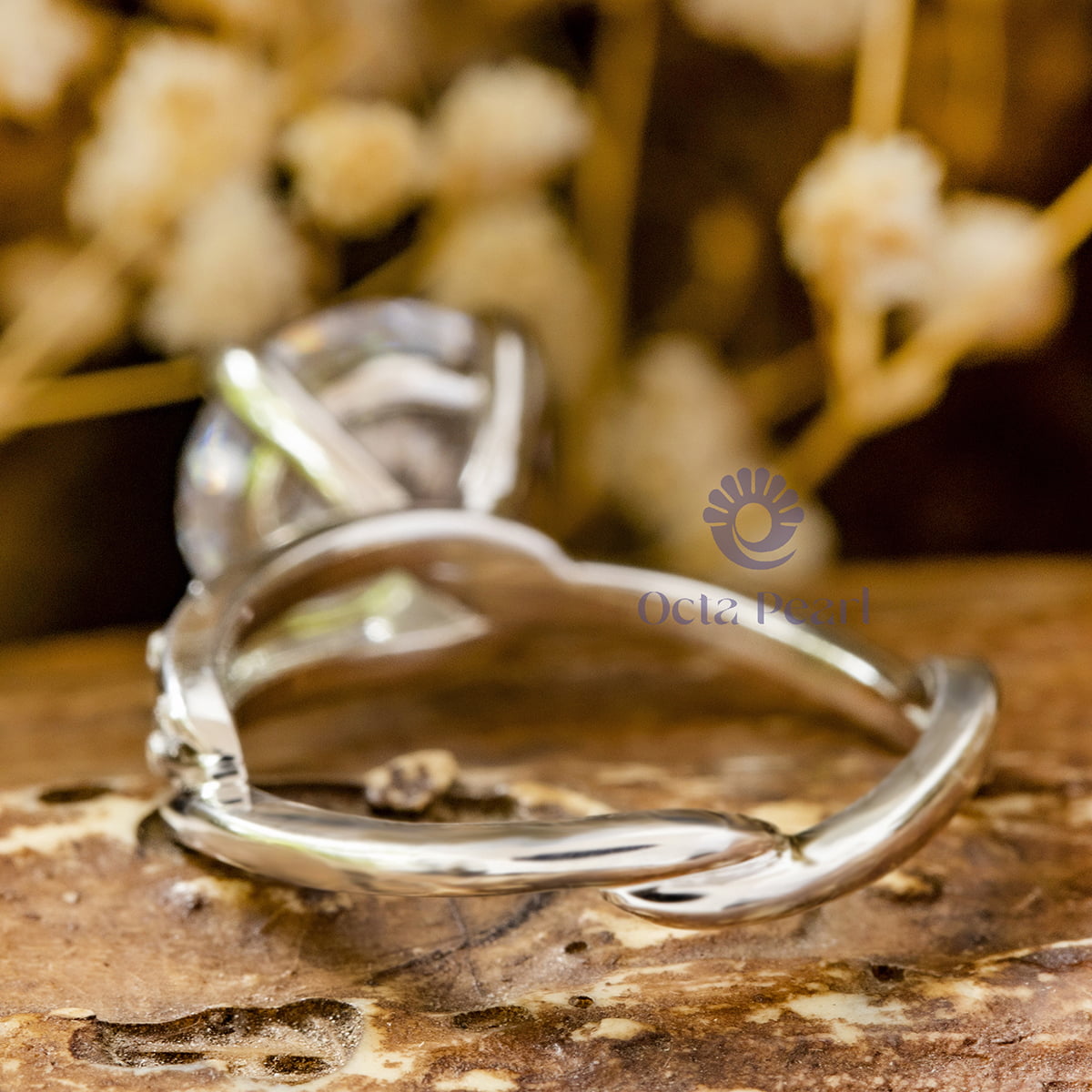 10 MM Round Cut Moissanite Leaf Motif Prong Set Split Shank Branch Wedding Ring For Ladies