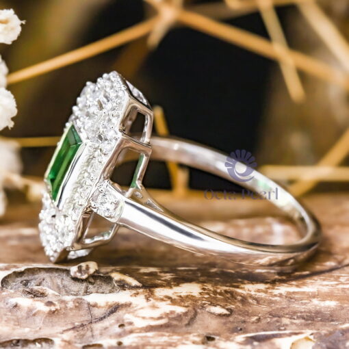Green Oval Cut CZ Stone Wedding Engagement Sunburst Ring