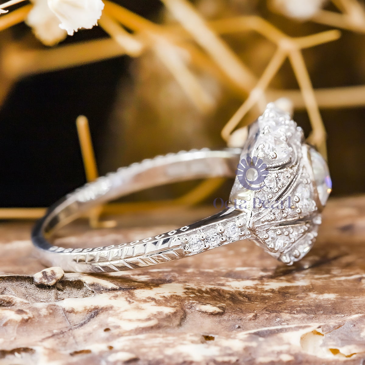Old European Cut Moissanite Filigree Art Deco Vintage Wedding Bridal Ring (1 3/8 TCW)