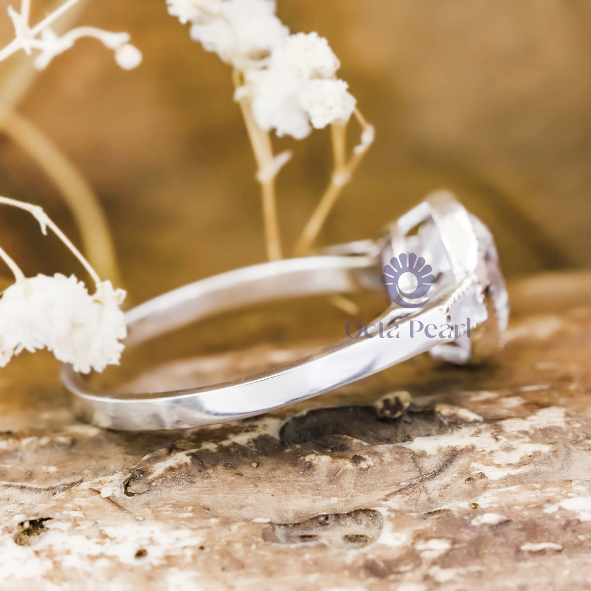 Bezel Set 3 Stone Art Deco Engagement Ring