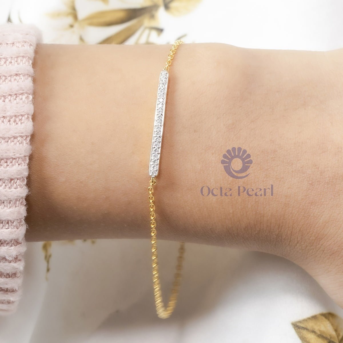 Round Cut Moissanite Delicate Horizontal Line Birthday Gift Casual Bracelet For Women