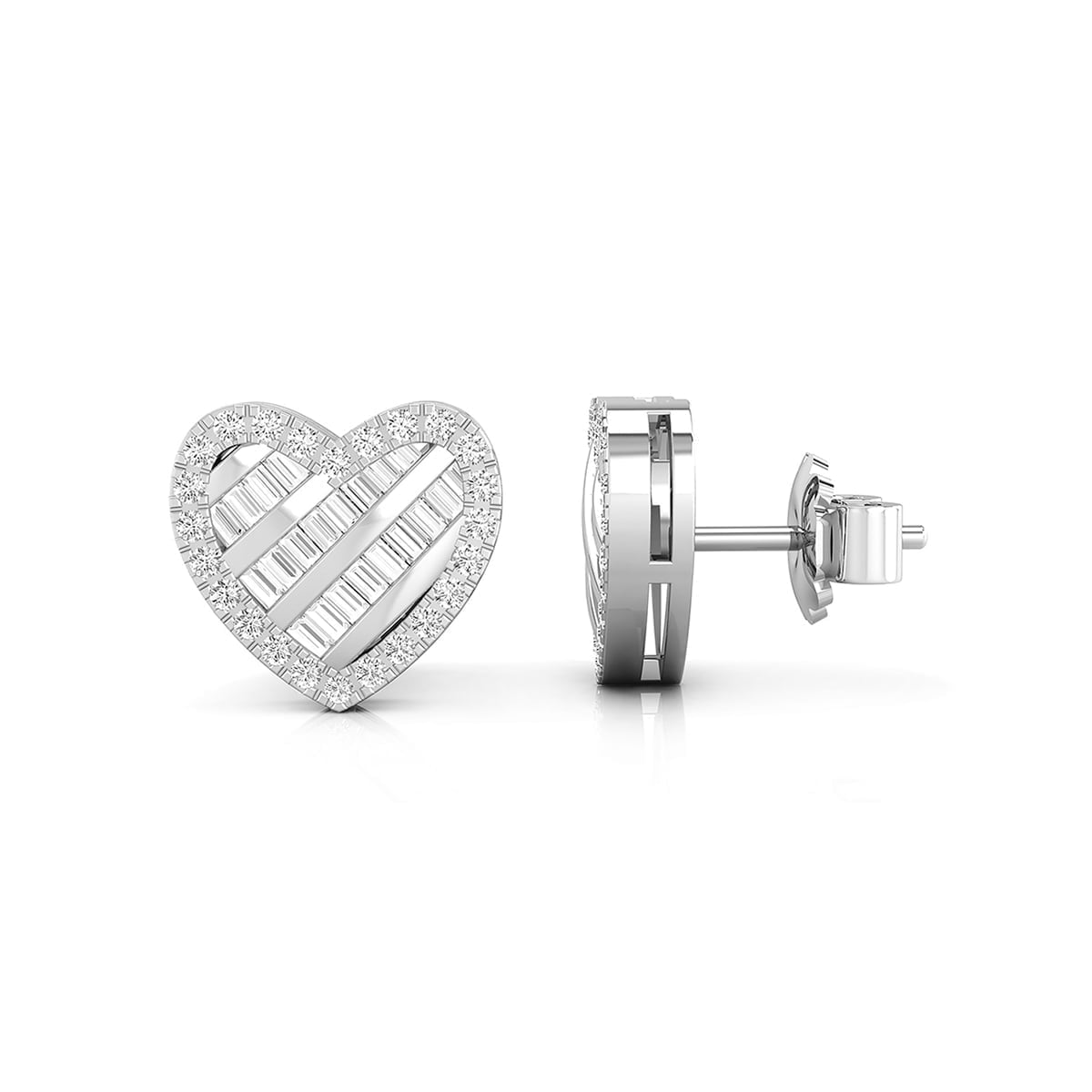 Round & Baguette Cut CZ Stone Halo Set Heart Shape Push Back Promise Gift Earring For Wife (1 1/5 TCW)