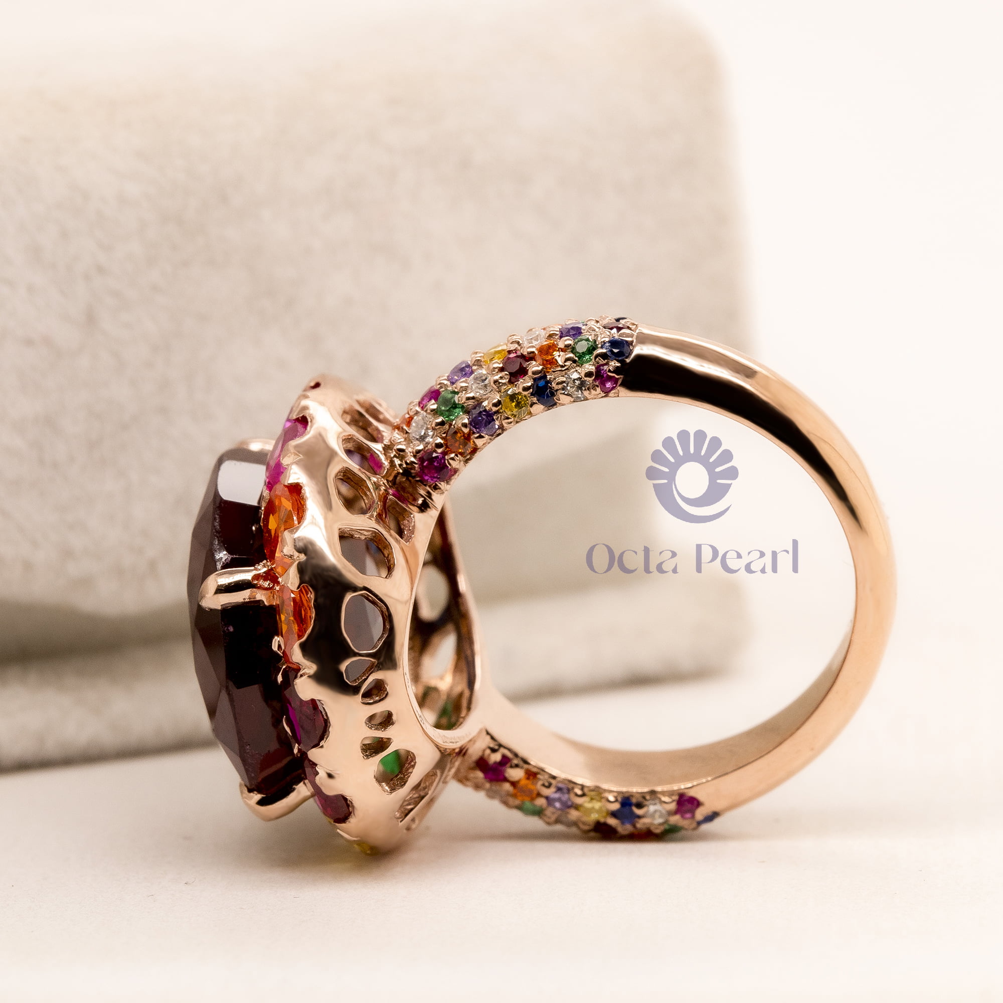 Multi Color Oval Cut CZ Stone Cocktail Party Wear Occasion Wear Women's Ring